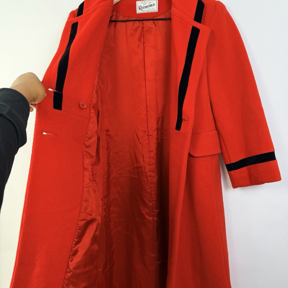 Vintage Rothschild Red Wool Coat ILGWU Union Made USA 3/4 Sleeve Size 10 - Picture 4 of 10
